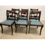 Set of six Regency style mahogany dining chairs. 2 carvers. W:50cm x D:55cm x H:82cm