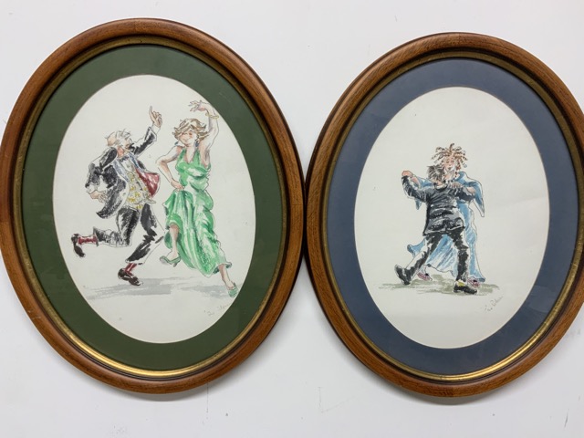 Two pen and watercolour illustrations of dancers W:17cm x D:cm x H:34cm