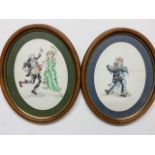 Two pen and watercolour illustrations of dancers W:17cm x D:cm x H:34cm
