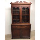 George II mahogany glazed bookcase over secretaire and cupboard with shelves W:122cm x D:50cm x H: