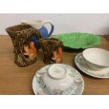 A set of six Bristol soup bowls and saucers also with 2 Sylvac squirrel vases a Carlton dish and a