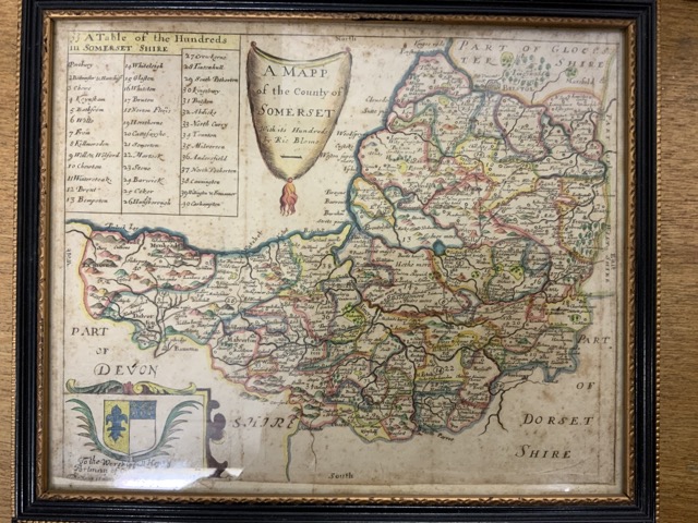 Rich Blome Somerset coloured map. W:25cm x D:cm x H:20cm