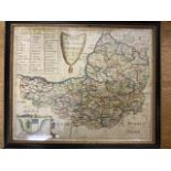 Rich Blome Somerset coloured map. W:25cm x D:cm x H:20cm