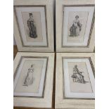 Four fashion etchings in painted pine distressed frames. W:28.5cm x D:cm x H:37cm