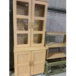 Modern glazed wall cabinet, shelves and a conservatory table W:81cm x D:41cm x H:195cm