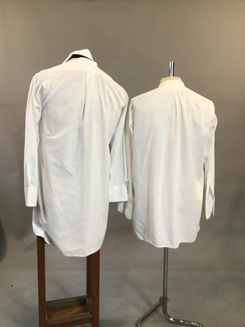 Pair of vintage collarless white formal shirts. Well worn, 15 collar - Image 2 of 7