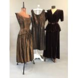 1950s metallic wiggle dress together with a 1950s silk taffeta cocktail dress by Frank Usher and a