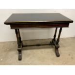 A 19th century Gillow and Co ebonised and gilt card table stamped 3271.W:91cm x D:47cm x H:74cm