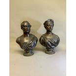 1862/1864 Victoria and Albert: a good pair of cast bronze portrait busts by Elkington & Co,