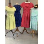 Mixed collection of day and evening wear. Mid century. To include Silk Surrelle Fontana dress from