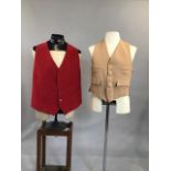 2 vintage wool waistcoats including a magee waistcoat. Red waistcoat large, beige small
