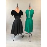1950s/60s silk beaded cocktail dress by Carnegie size 12together with a 1950s velvet and taffeta