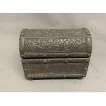 A silver mounted dome topped jewellery casket with purple velvet interior. marked silver 925. W: