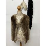 A vintage couture French knitted fur jacket together with a 1930s fur & suede mittens and vintage