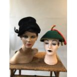 1940s wool felt hat together with a 1930s wool felt hat with velvet detailing