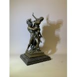A Bronze figural group of Persephone and Hades on marble base, signed 'Daniel Leroc' 39cm(h)