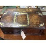 An 18th century bible box with brass decoration and two secret drawers.  W:60cm x D:42cm x H:28cm