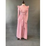 Early 1970s cotton prairie dress in pink with belt by Laura Ashley Size 12