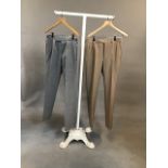 2 pairs of bespoke trousers. Grey trousers 34" waist, 31" inside leg, beige trousers, 32"