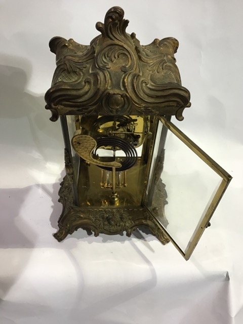 French gilt bronze/ormolu four bevelled glass mantel clock, French movement with visible - Image 4 of 4