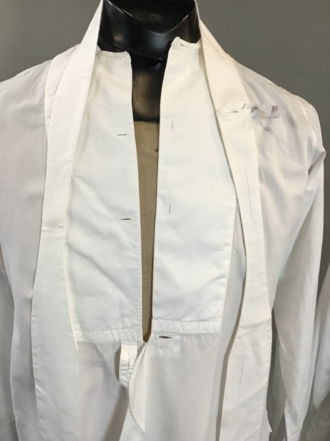 Pair of vintage collarless white formal shirts. Well worn, 15 collar - Image 4 of 7