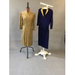 1940s wool jersey dress by Wolsey size 18 together with a 1940s blue crepe dress with mustard collar