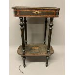 A French Napoleon III marquetry inlaid sewing-side table with gilt metal mounts, ebonised and burr