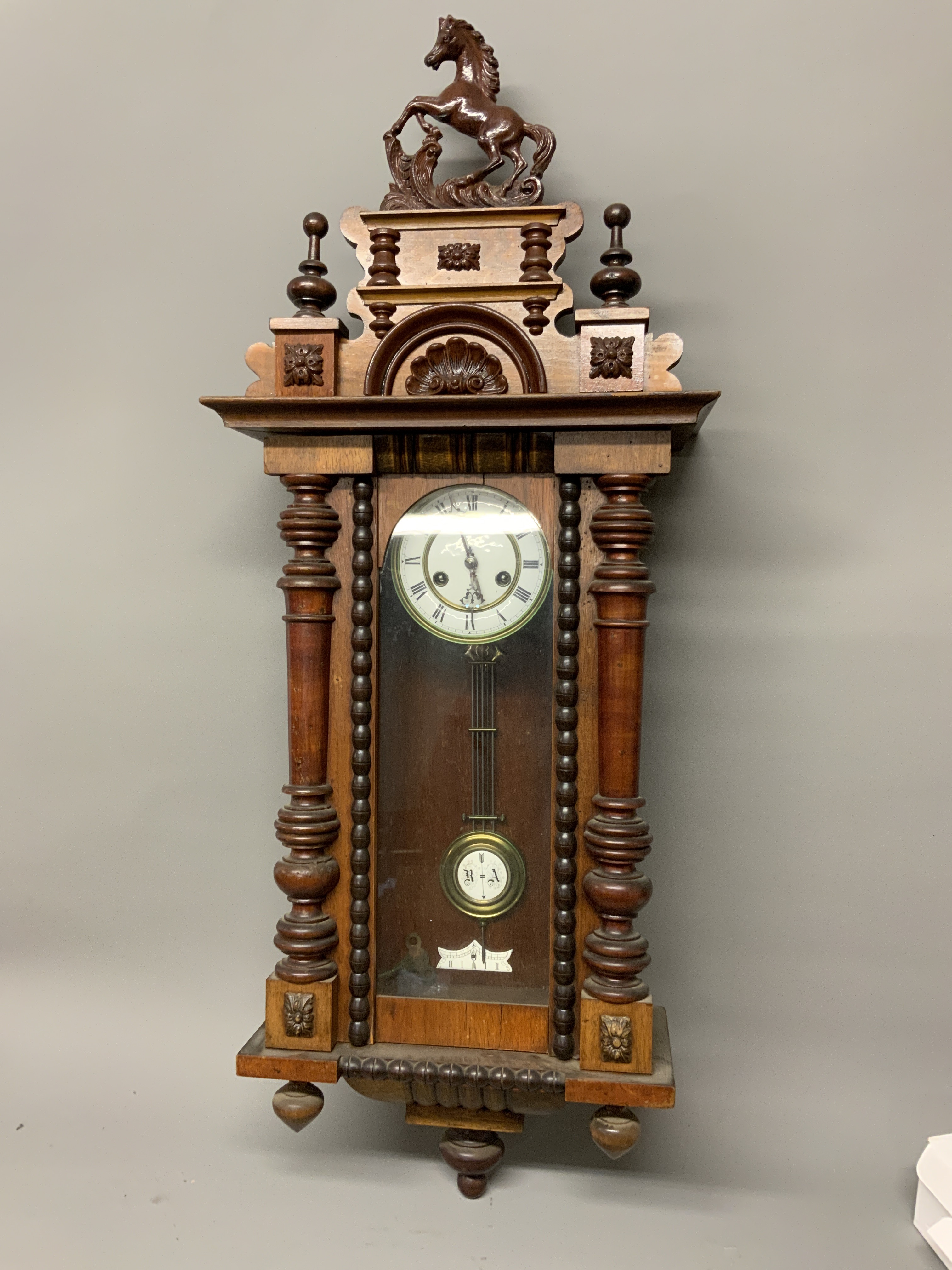 A Vienna style wall clock with pendulum and key. 106cm(h) - Image 2 of 2