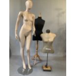 Ladies mannequin on stand, vintage ladies adjustable bust on stand, with ladies dress makers dummy.