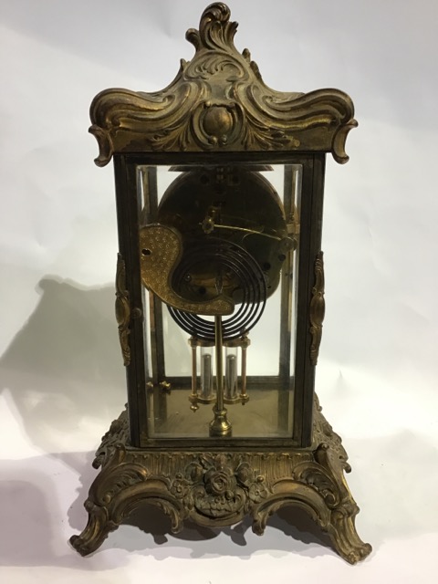 French gilt bronze/ormolu four bevelled glass mantel clock, French movement with visible - Image 2 of 4