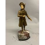 A gilt spelter figure of a 18th century gentleman on marble base.H:28cm