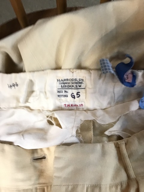 1930s cream flannel trousers together with a pair of moleskin trousers. Cream flannel trousers tears - Image 5 of 5