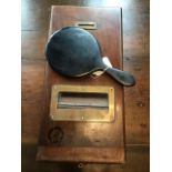 Vintage lockable Edwardian shop till together with Edwardian hand held mirror