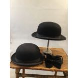 2 bowler hats by lock & co and Lincoln Bennett together with 2 velvet bow-ties