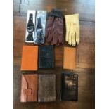 6 leather wallets together with 2 pairs of vintage gents leather gloves and 2 formal silk bowties