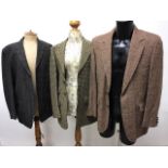 Three vintage gentleman's tweed jackets. Light brown tweed 40 reg, dog tooth 40 . Dk grey44