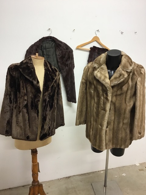A 1950s painted mink lined stole, a 1960s faux fur jacket together with a 1940s sable fur stole