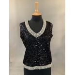 Collection of ladies evening items. Sequinned wool jumper by Seasons size 38, fur stole, and