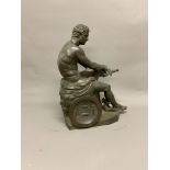 An large Italian bronze figure of a seated wounded gladiator, signed Messina, Roma, 44cm(h)