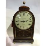 A Georgian inlaid mahogany bracket clock with circular convex 8inch enamel dial inscribed Handley