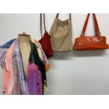 A collection of bags and scarves