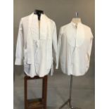 Pair of vintage collarless white formal shirts. Well worn, 15 collar