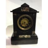 An early 20th century French slate and marble mantle clock W:22cm x D:14cm x H:32cm