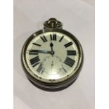 An antique Goliath pocket watch by The Atlas Watch Co.White enamel face with Roman numeral markers