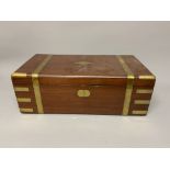 A Victorian mahogany and brass bound writing slope with pull out secret drawer. W:50cm x D:26cm