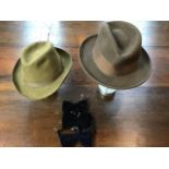 2 1940s wool trilbys together with 3 velvet bow-ties