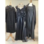 Collection of ladies evening wear items. Dresses bust 38". Coat size 10/12