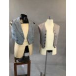 Pair of vintage grey morning waistcoats. Linings stained and marked but outers in reasonable
