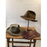 2 1940s wool trilbys by 'At a boys' and Herbert Johnson together with soft leather driving
