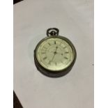 A Victorian key wind sterling silver chronograph pocket watch. White enamel dial with Roman